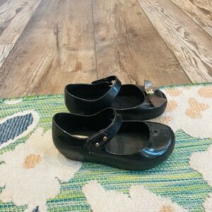 Mini Melissa Girls Black Glitter Bow Dress Shoes Sandals